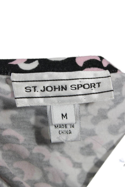 St. John Sport Women Rayon Geometric Scoop Neck Tee Black Short Sleeve Size M