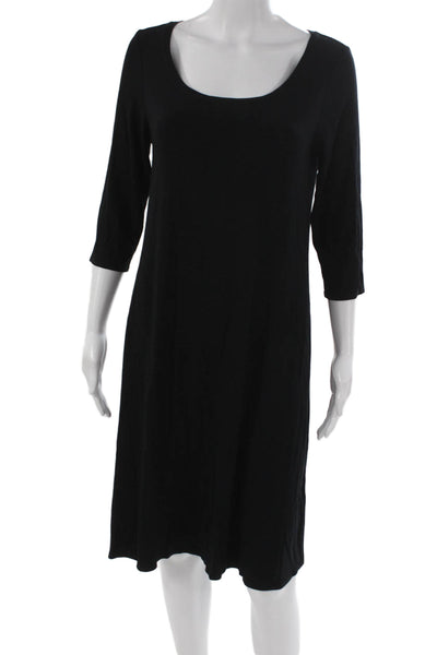 Eileen Fisher Womens Shift Dress Black Viscose Scoop Neck 3/4 Sleeve Size S