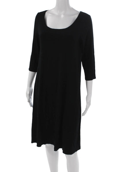 Eileen Fisher Womens Shift Dress Black Viscose Scoop Neck 3/4 Sleeve Size S