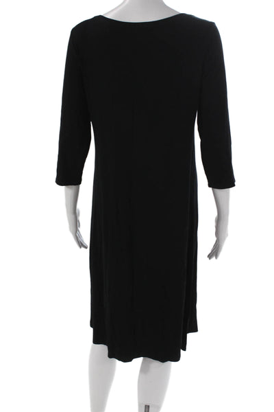 Eileen Fisher Womens Shift Dress Black Viscose Scoop Neck 3/4 Sleeve Size S