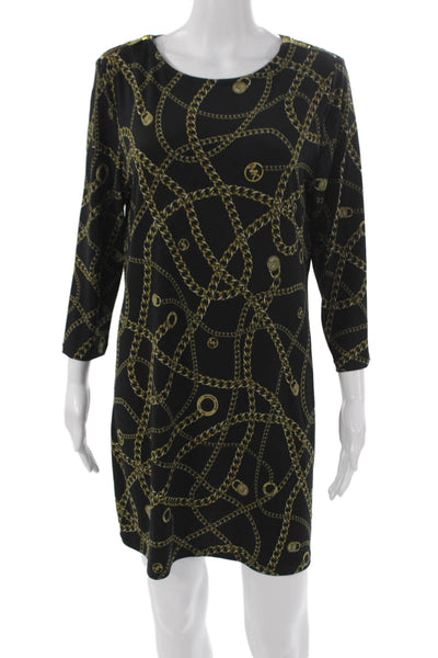 Michael Michael Kors Women Shift Dress Black Chain 3/4 Sleeve Size L