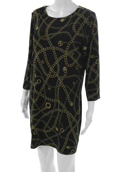 Michael Michael Kors Women Shift Dress Black Chain 3/4 Sleeve Size L