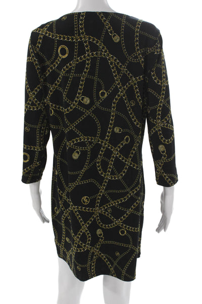 Michael Michael Kors Women Shift Dress Black Chain 3/4 Sleeve Size L