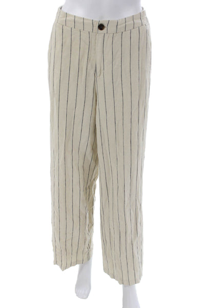 Johnnie-o Womens Cropped Linen Striped Pants Beige Button Size 2