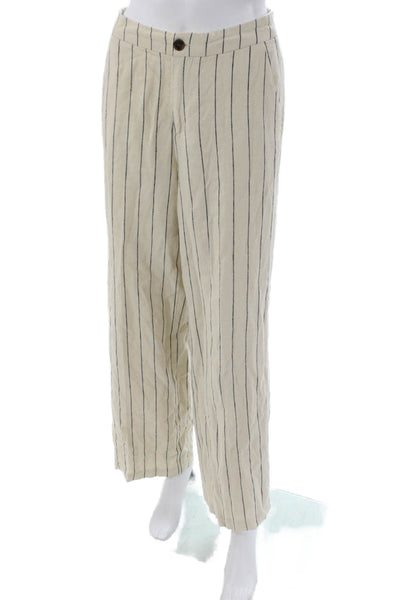 Johnnie-o Womens Cropped Linen Striped Pants Beige Button Size 2
