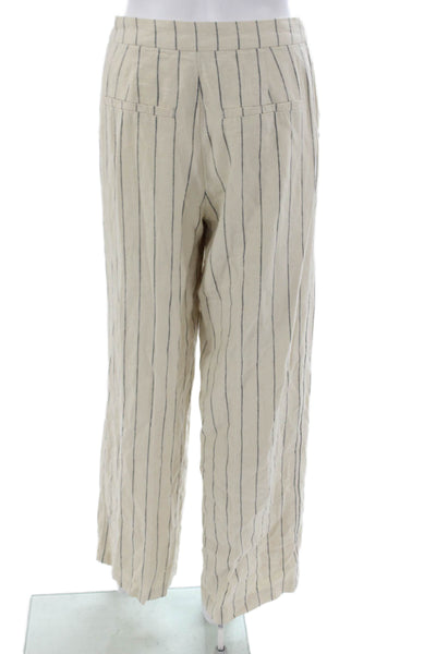 Johnnie-o Womens Cropped Linen Striped Pants Beige Button Size 2