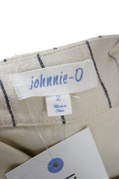 Johnnie-o Womens Cropped Linen Striped Pants Beige Button Size 2