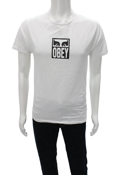 Obey Mens Cotton Graphic Crew Neck T-Shirt White Size S