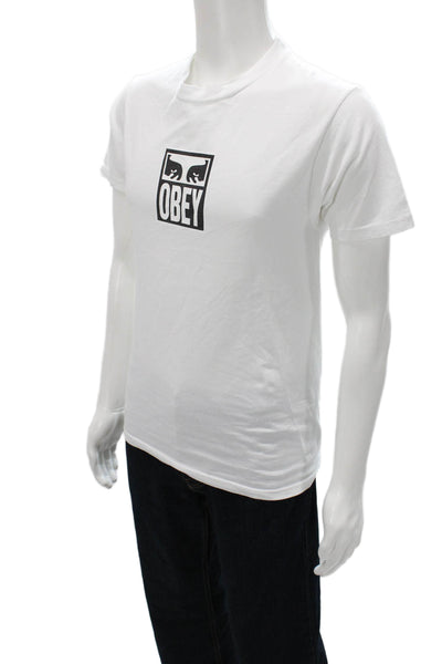 Obey Mens Cotton Graphic Crew Neck T-Shirt White Size S