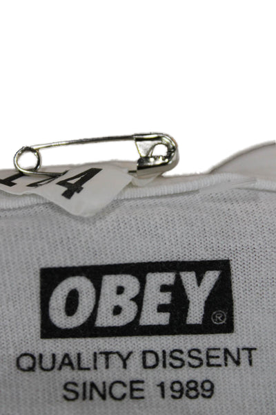 Obey Mens Cotton Graphic Crew Neck T-Shirt White Size S