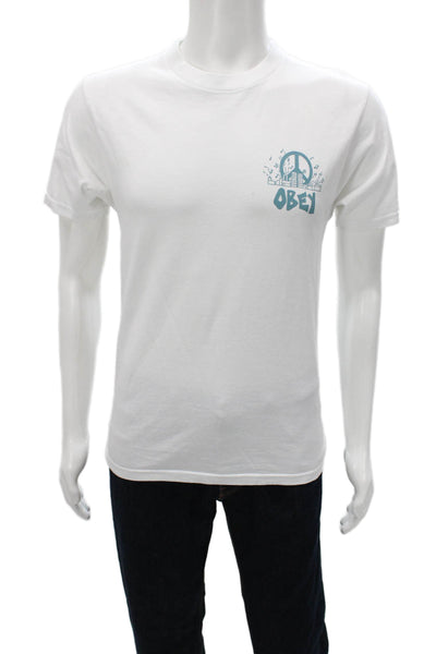 Obey Mens White Peace Graphic Cotton Crew Neck Short Sleeve T-Shirt Size S