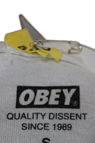 Obey Mens White Peace Graphic Cotton Crew Neck Short Sleeve T-Shirt Size S