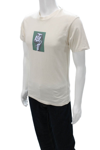 Obey Men Beige Graphic Cotton Crew Neck Short Sleeve T-Shirt Size S