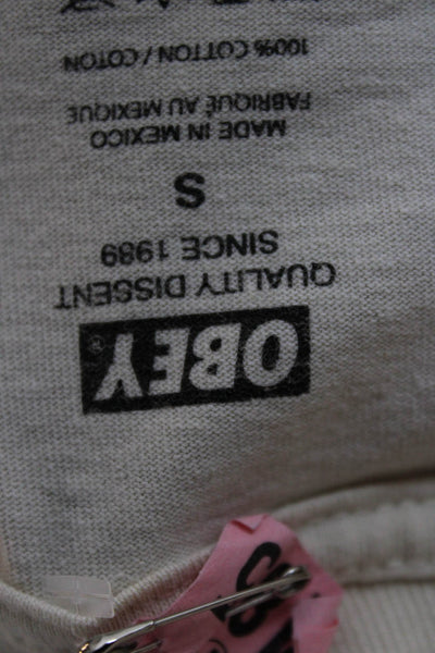 Obey Men Beige Graphic Cotton Crew Neck Short Sleeve T-Shirt Size S