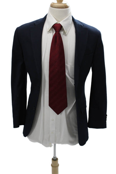 Topman Mens 2 Piece Suit Jacket Blue Button Polyester Size 36