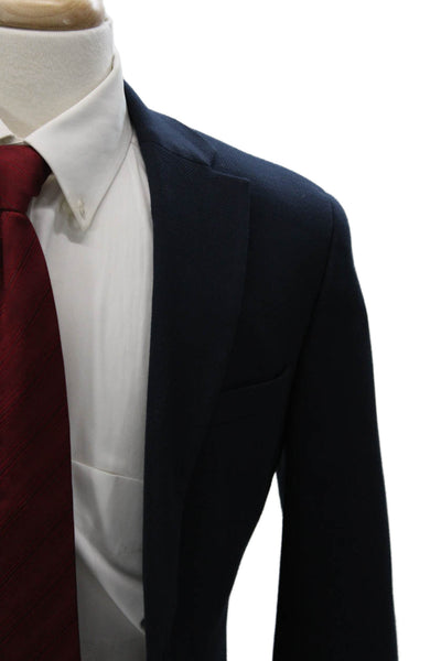 Topman Mens 2 Piece Suit Jacket Blue Button Polyester Size 36