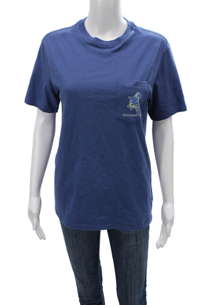 Vineyard Vines Women Basic Blue Cotton Crew Neck T-Shirt Short Sleeve Size XS