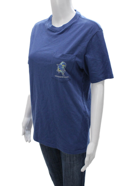 Vineyard Vines Women Basic Blue Cotton Crew Neck T-Shirt Short Sleeve Size XS