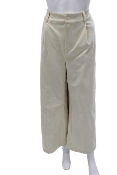Varley Women Cropped Pants Ivory Button Polyester Size XL