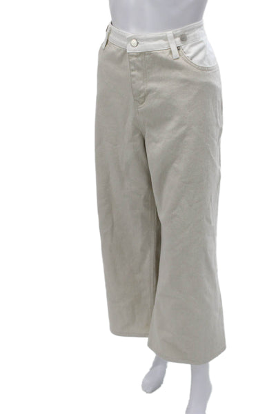 The Frankie Shop Women Cropped Beige High Rise Cotton Button Pants Size XL