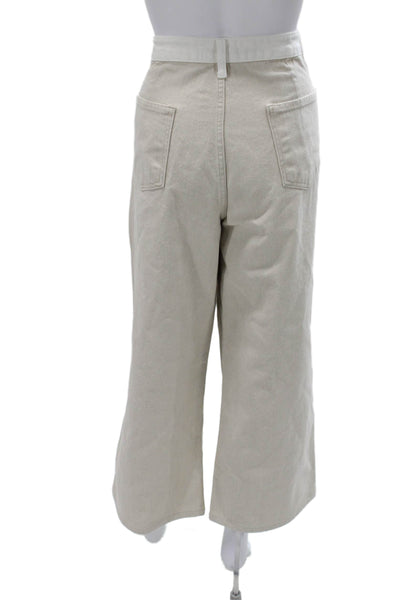 The Frankie Shop Women Cropped Beige High Rise Cotton Button Pants Size XL
