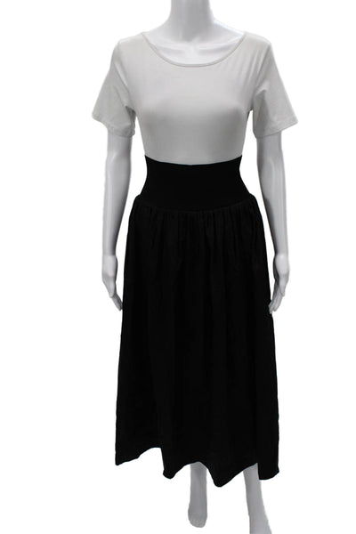 La Ligne Women Maxi Skirt Black Cotton Long Pull On Size XL