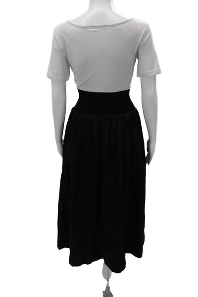 La Ligne Women Maxi Skirt Black Cotton Long Pull On Size XL