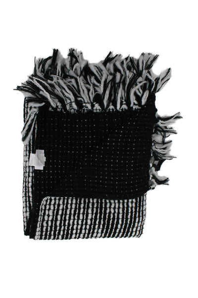 DKNY Unisex Audlts Striped Fringe Trim Rectangular Scarf Black Size 70X50"