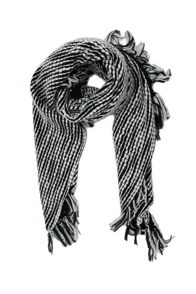 DKNY Unisex Audlts Striped Fringe Trim Rectangular Scarf Black Size 70X50"