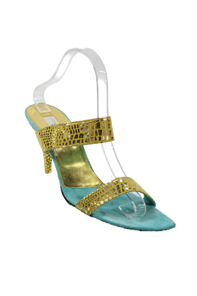 Monica By Magli Womens Metallic Suede Slide On Sandals Blue Size 8.5