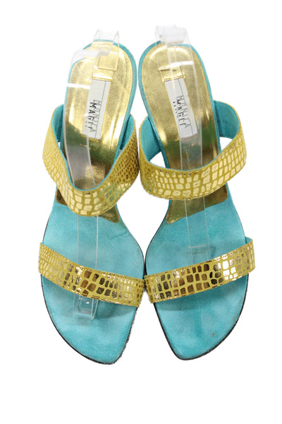 Monica By Magli Womens Metallic Suede Slide On Sandals Blue Size 8.5