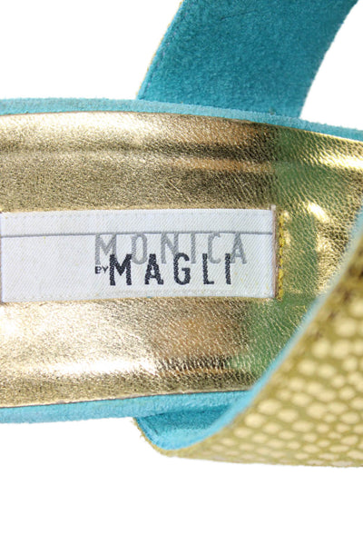 Monica By Magli Womens Metallic Suede Slide On Sandals Blue Size 8.5