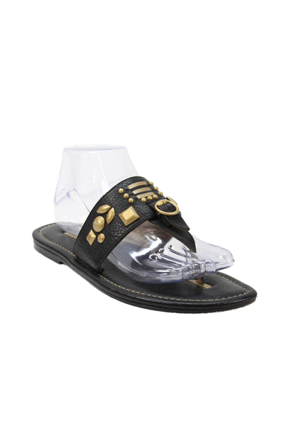 DKNY Womens Studded Leather Slide On Thong Sandals Black Size 8.5