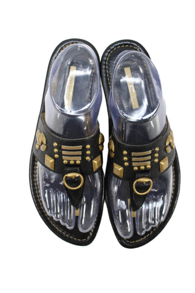 DKNY Womens Studded Leather Slide On Thong Sandals Black Size 8.5