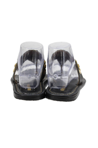 DKNY Womens Studded Leather Slide On Thong Sandals Black Size 8.5