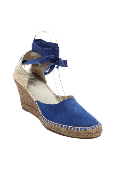 Brooks Brothers Womens Suede Espadrille Wedge Heels Blue Size 9