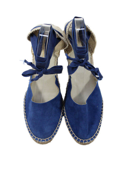 Brooks Brothers Womens Suede Espadrille Wedge Heels Blue Size 9