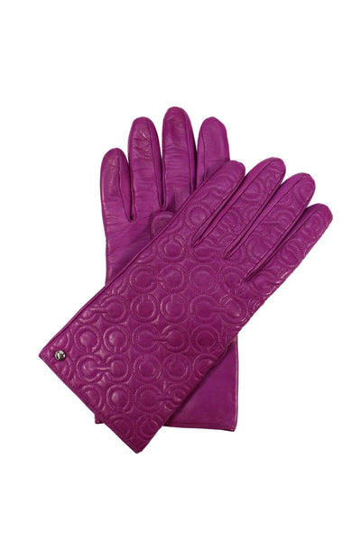Coach Womens Embroider Leather Cashmere Lined Gloves Fuchsia Size OS