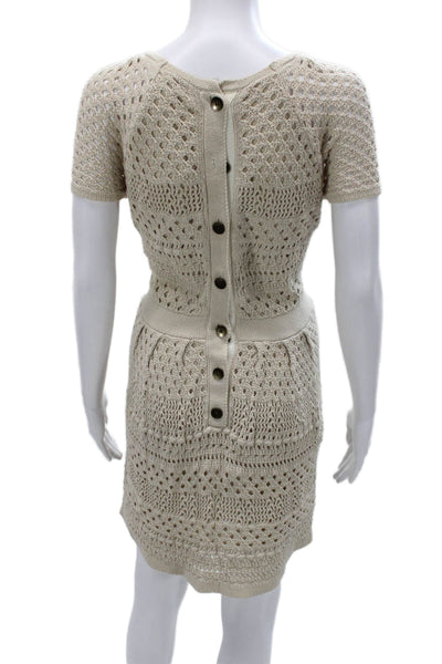Tibi Womens Sweater Dress Beige Cotton Short Sleeve Round Neck Boho Size S