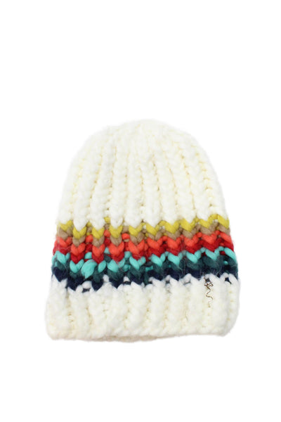 Free People Womens Chunky Knit Beanie Hat White Multicolor Size OS