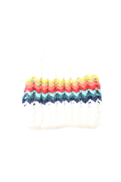 Free People Womens Chunky Knit Beanie Hat White Multicolor Size OS