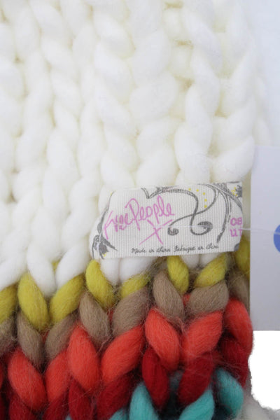 Free People Womens Chunky Knit Beanie Hat White Multicolor Size OS