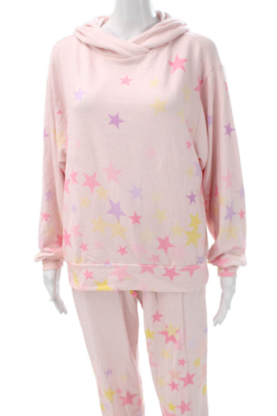 PJ Salvage Womens Star Print Hooded Long Sleeve Pajama Set Pink Size S