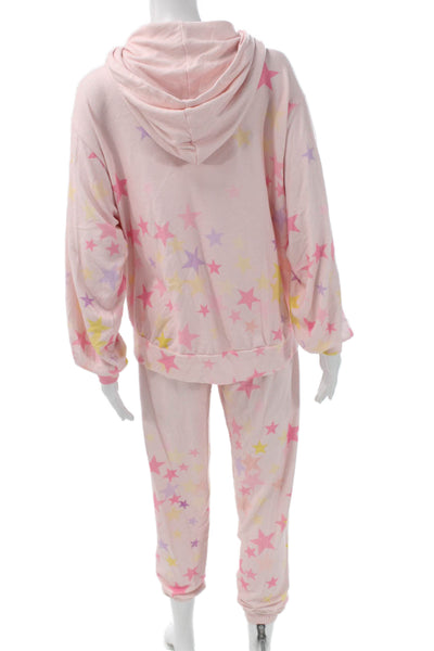 PJ Salvage Womens Star Print Hooded Long Sleeve Pajama Set Pink Size S