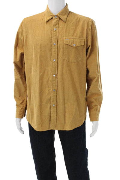 Criquet Mens Corduroy Collar Long Sleeve Button Down Shirt Brown Size L