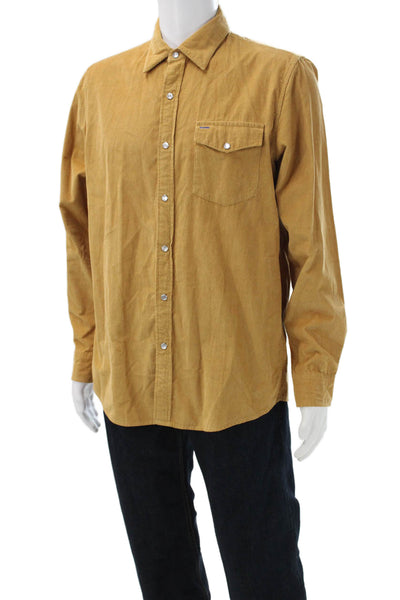 Criquet Mens Corduroy Collar Long Sleeve Button Down Shirt Brown Size L