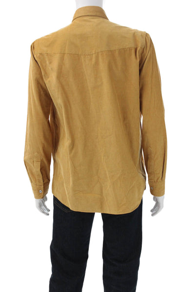 Criquet Mens Corduroy Collar Long Sleeve Button Down Shirt Brown Size L