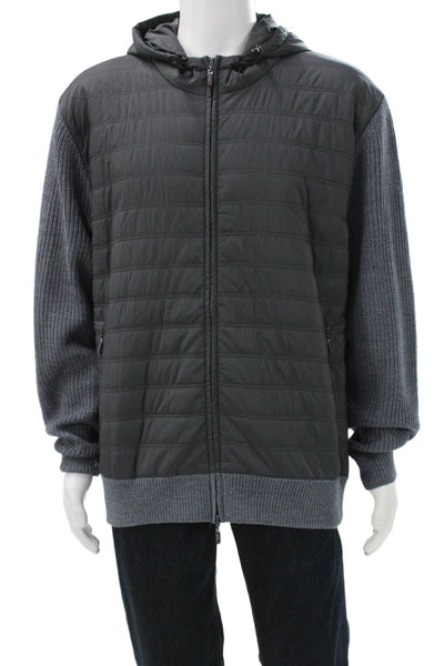 Johnnie-o Mens Quilted Nylon Zip Jacket Gray Fall Size L