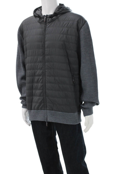 Johnnie-o Mens Quilted Nylon Zip Jacket Gray Fall Size L