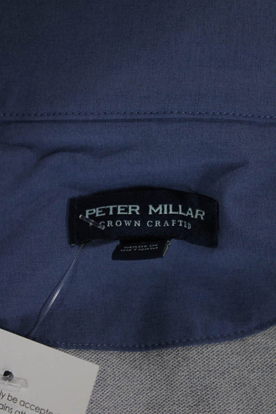 Peter Millar Mens Windbreaker Blue Solid Zip Spring Size L